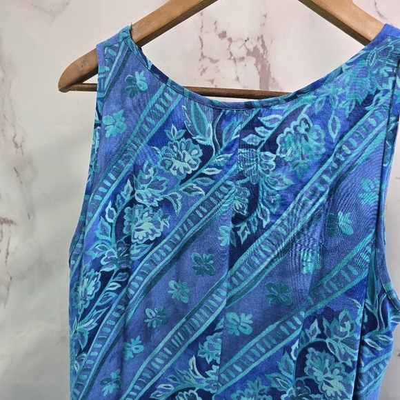 Vintage Hawaiian Dress Women Medium Blue Purple Midi Maxi Floral Tank 90s - Picture 6 of 12